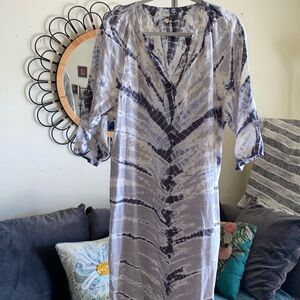 XCVI 100% Linen Tie Dye Popover Midi Dress Pockets Size XL